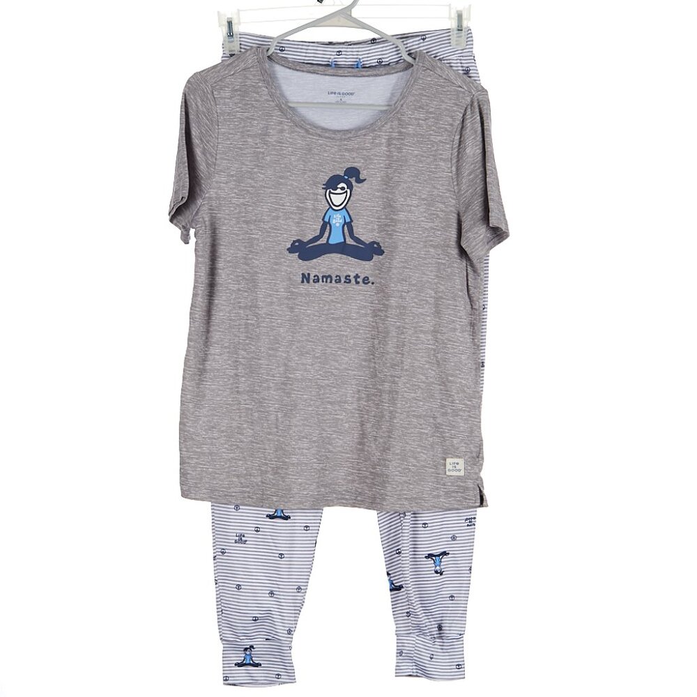 Life Is Good Women's Gray & Blue 'Namaste' Short Sleeve Pajama Set